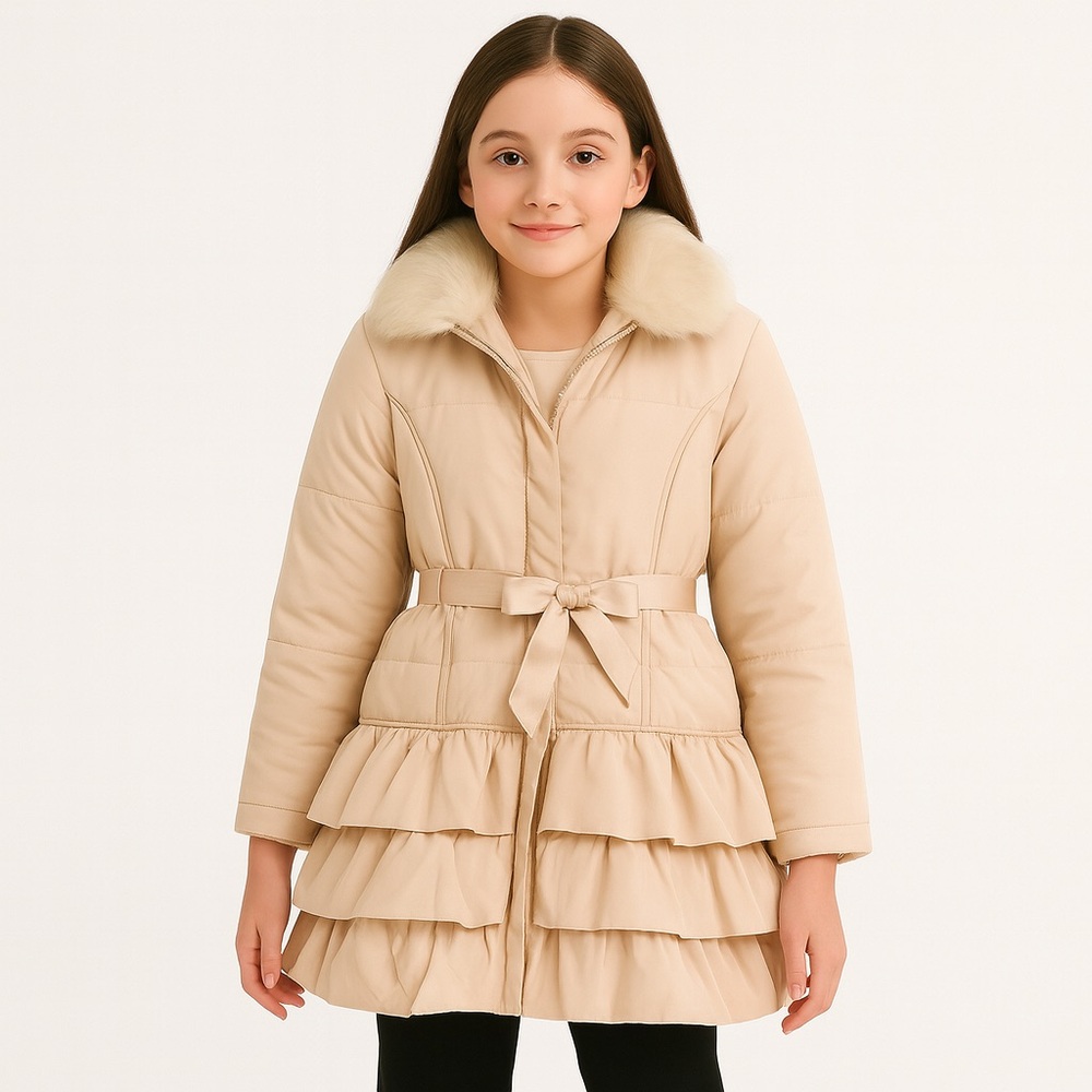 MONSOON HERITAGE COLLECTION Beige Ruffle Puffer Coat Girls Size 12–13Y
